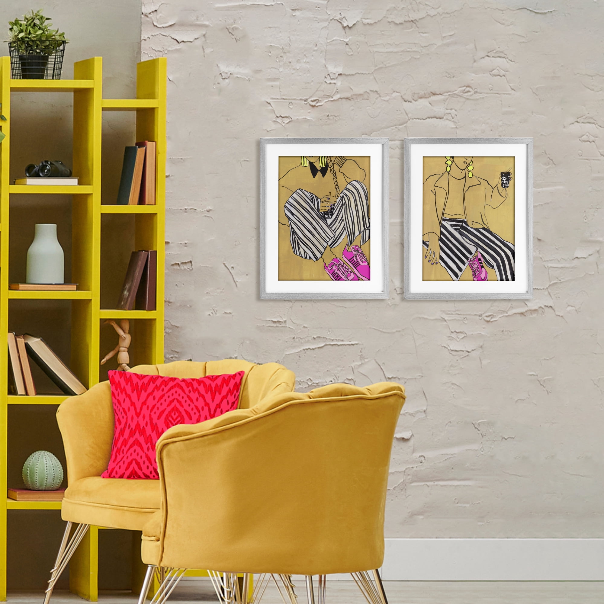 Stupell Industries Crimson Thread Fashion Poses 2 Piece Gray Framed Print Under Glass Set, design by Melissa Wang