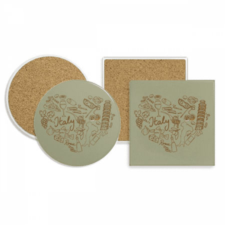 

Love Wine Italy Grape Foods Coaster Cup Mug Holder Absorbent Stone Cork Base Set