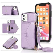 Dteck Case for Apple iPhone 12 mini 5.4-inch,Luxury Leather Wallet Case Magnetic Flip Card Holder Slots Back Protective Kickstand Phone Cover with Shoulder Strap (about 1.4m),Lightpurple