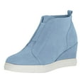 thumbnail image 4 of Dakaela Women's Platform Wedge Sneakers Hidden Heel Ankle Booties Side Zipper Casual Walking Slip on Fall Boots Blue 8.5, 4 of 5