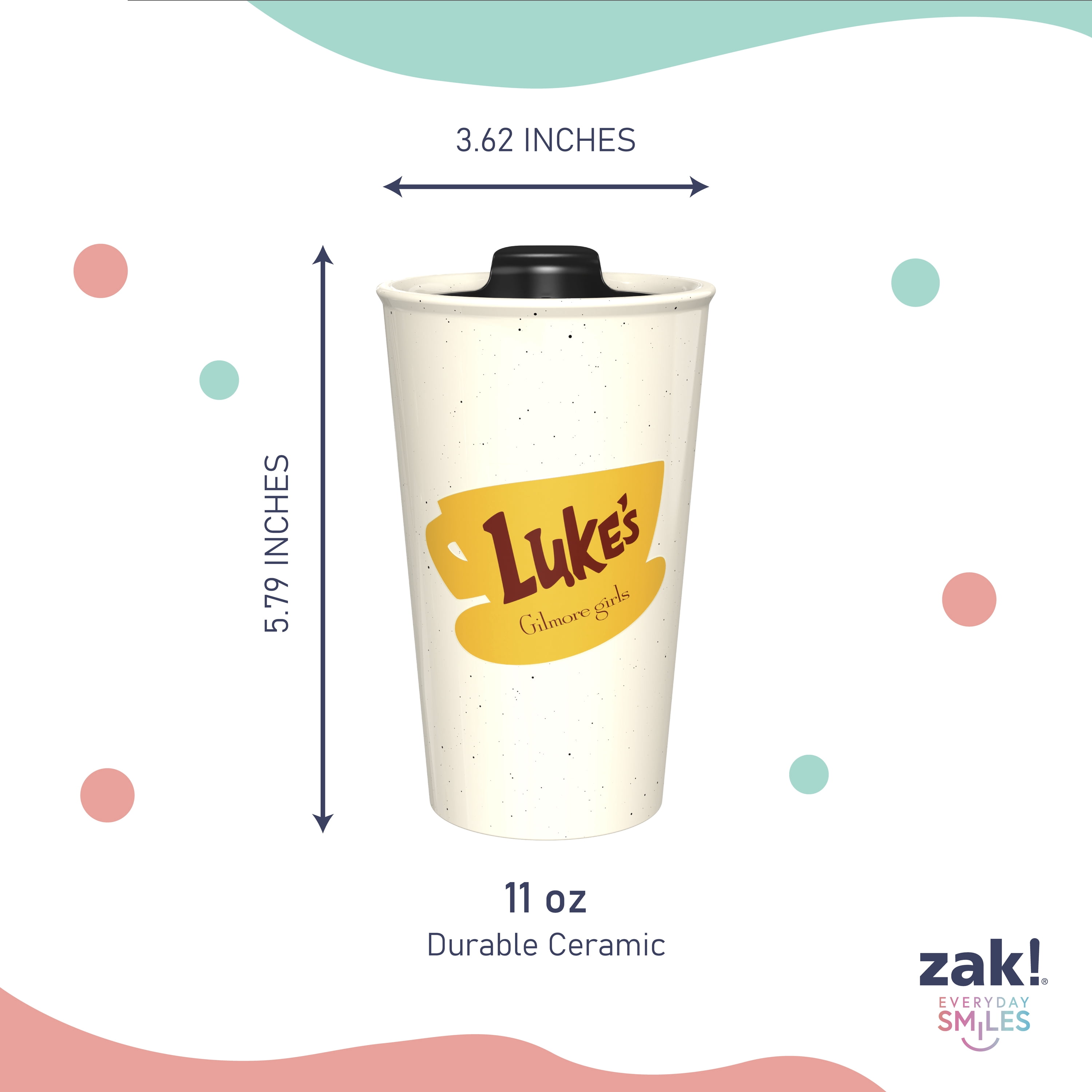 Zak Designs 11oz Gilmore Girls Java Twist Tumbler, Double Wall Ceramic Tumbler with Twisting Lid for Travel