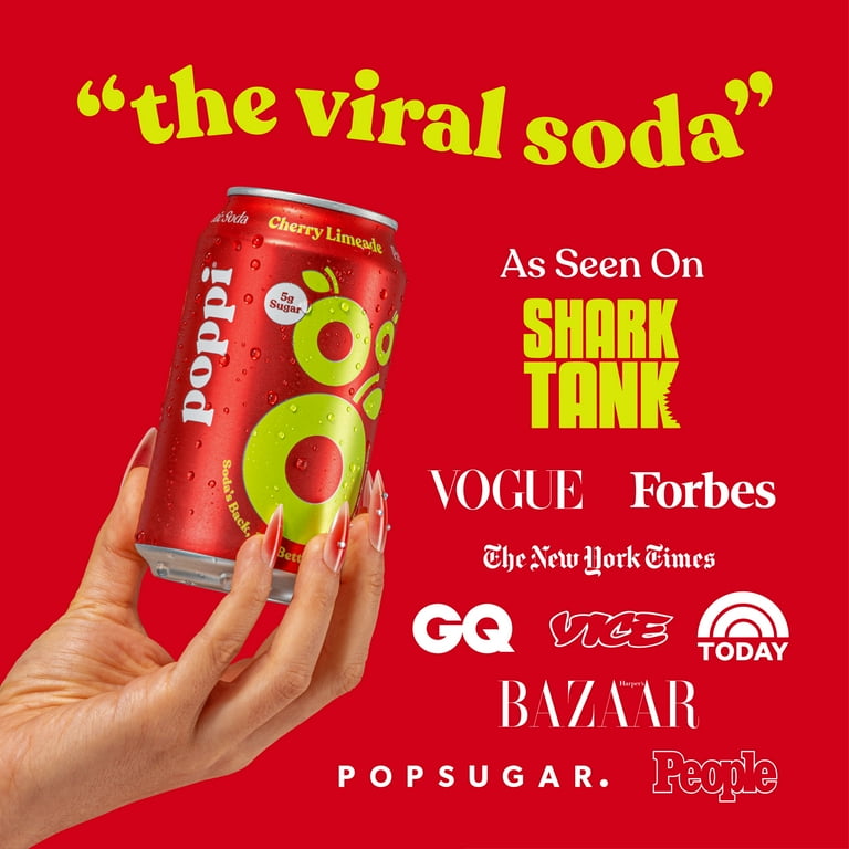 Poppi Cherry Limeade Prebiotic Soda 12 oz Can with Flavor, Sugar