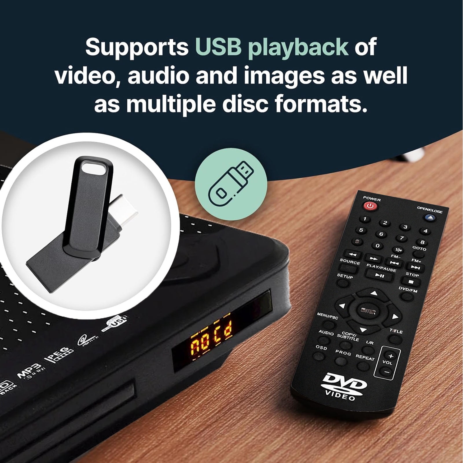 DVD Players for TV, DVD Players with AV/Coaxial Output &USB Input That Play All Regions, Simple DVD Player for Elderly, CD Player for Home Stereo System, Support Multi Format
