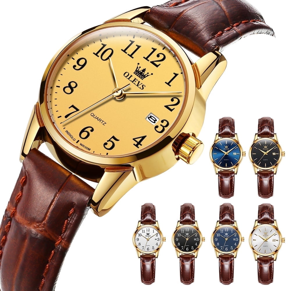 OLEVS Classic Leather Watches for Women, Business Dress Roman Arabic Numerals Ladies Watches, Waterproof Analog Quartz Womens Wrist Watches Brown Leather Strap Relojes para Mujer
