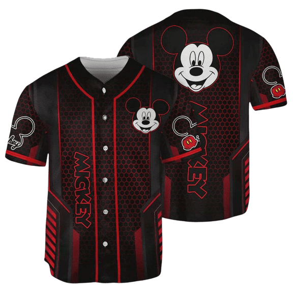 Disney Mickey Mouse Baseball Jersey, Stylish Sports Jersey for Him, Red & Black Baseball Shirt, Disney Cool Gift, Mickey Jersey Kids