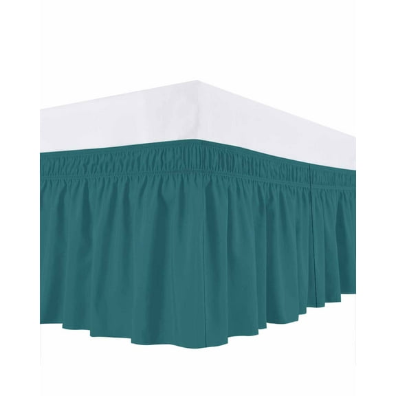 Solid Color Bed Skirt California King Size 16" Drop Teal Ruffled Wrap Around Bed Skirts Adjustable Elastic Bedskirt Dust Ruffle for California King Size Bed
