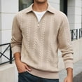 thumbnail image 2 of FYDUU Men's Classic Polo Shirt Winter Quarter Zip Pullover Shirts With Jacquard Pattern Collared Long Sleeve Tops Business Casual Shirts Handsome Polo Shirts, 2 of 9
