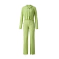 thumbnail image 2 of VISgogo, traje informal para mujer, pantalones, traje de Color sólido, manga larga, cuello en V, Tops, cintura alta, pantalones de pierna ancha VISgogo  moda, 2 of 9