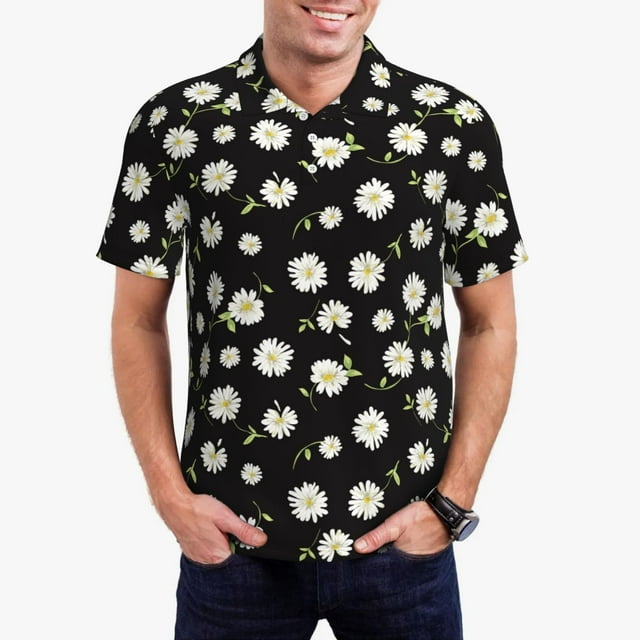 Balery Daisies Flowers Camisa Polo de Hombre con Estampado, de Manga Corta y Tejido Medio, Camisa Tipo Golf Polo-X-Large