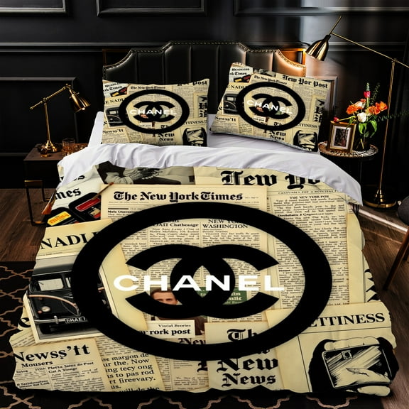 Luxurious 3-Piece Duvet Cover Set - Newspaper Print Elegant Black & White Bedding Stylish Bedroom Decor