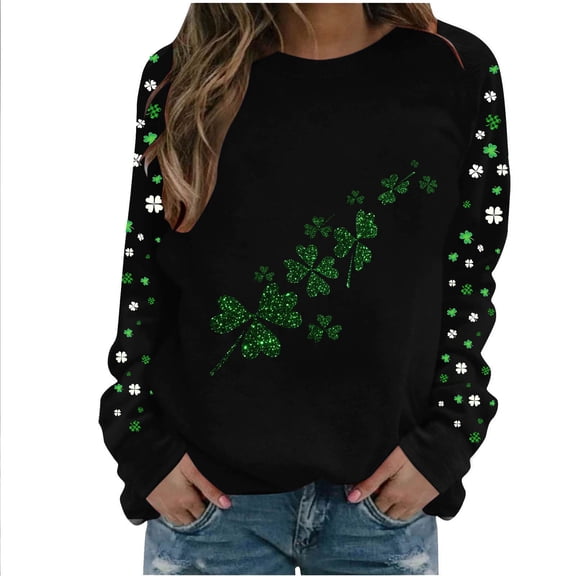 successthop St.Patricks Day Sweatshirt Womens Oversized Slash Shoulder Crewneck Tops Long Sleeve Pullover Streetwear