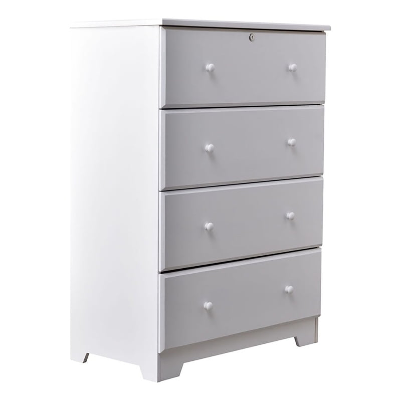 Pemberly Row Modern 4Drawer Solid Pine Wood Chest Dresser in White