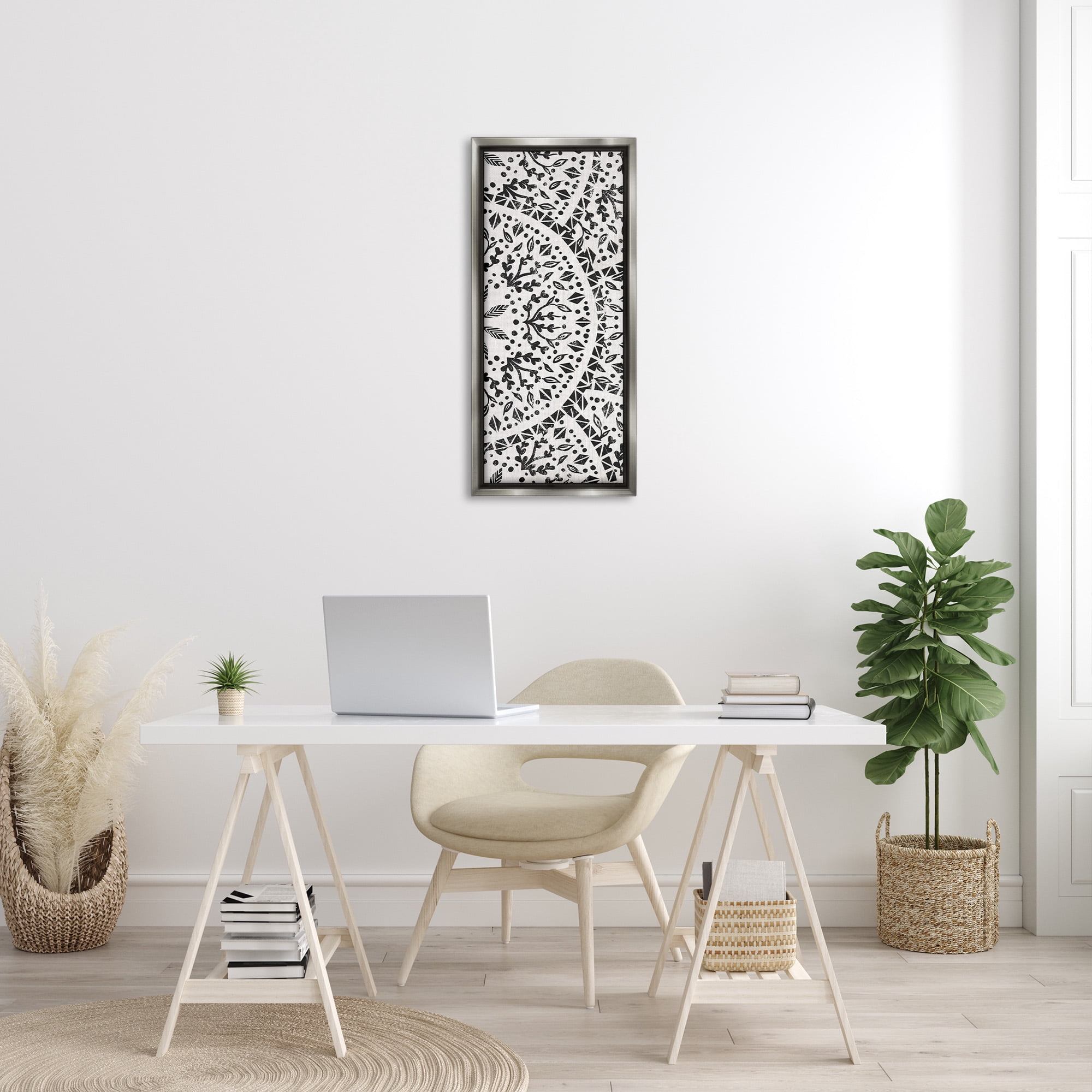 Stupell Industries Boho Fractal Pattern Study Abstract Painting Gray Floater Framed Canvas Art Print Wall Art, 15 x 31