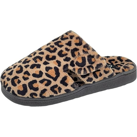 

Clarks Womens Open Back Soft Terry Slide Slipper JMS0782T - Adjustable Closure - Indoor Outdoor House Slippers For Women 9 M US Tan Leopard