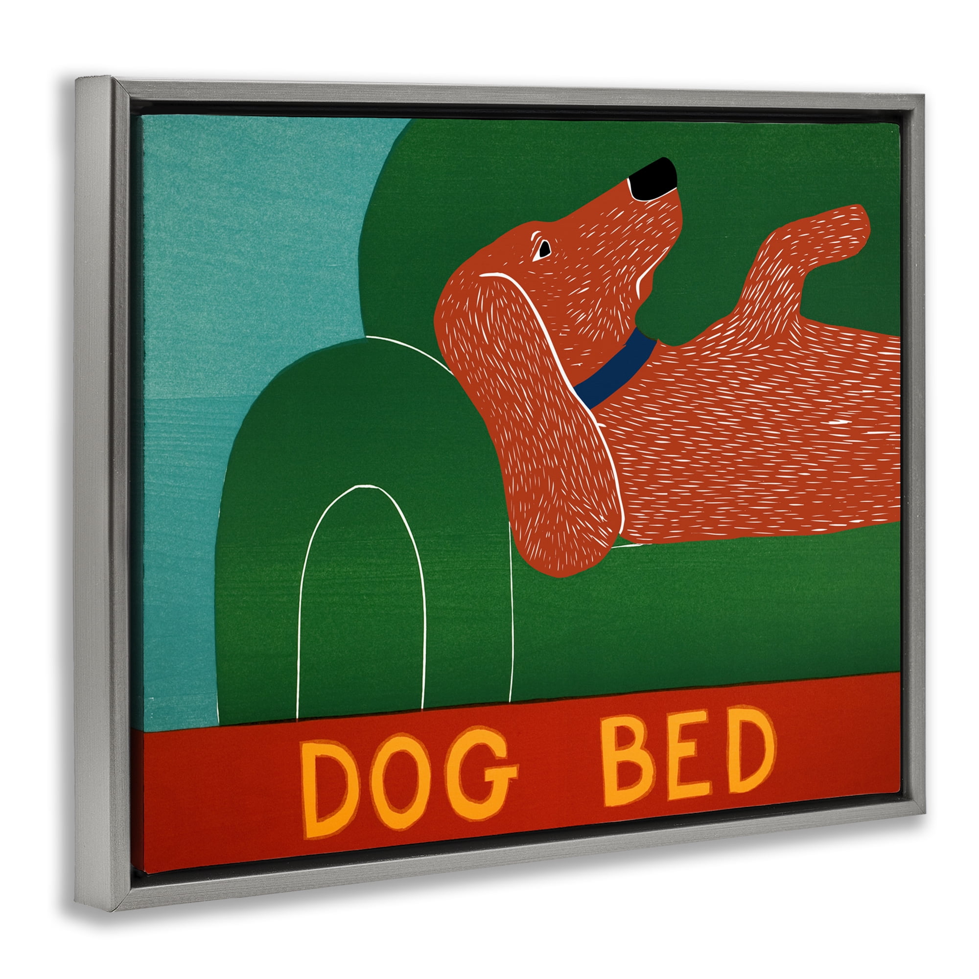 Dog Bed Couch Gray Framed Floater Canvas Wall Art, design by Stephen Huneck