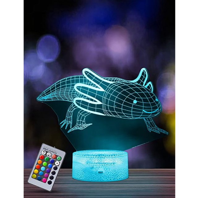 Axolotl Salamandra Luz Nocturna para Niños, Lámpara De Ilusión 3D, Luz LED, Control Remoto 16 Colores Que Cambian Regulable, Regalos De Navidad para Dormitorio De Niñas Y Niños JM