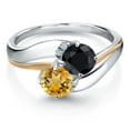 thumbnail image 2 of Gem Stone King 925 Sterling Silver and 10K Yellow Gold Yellow Citrine Black Sapphire 2 Stone and Lab Grown Diamond Accent Ring for Women (1.44 Cttw, Gemstone November Birthstone, Size 5), 2 of 4