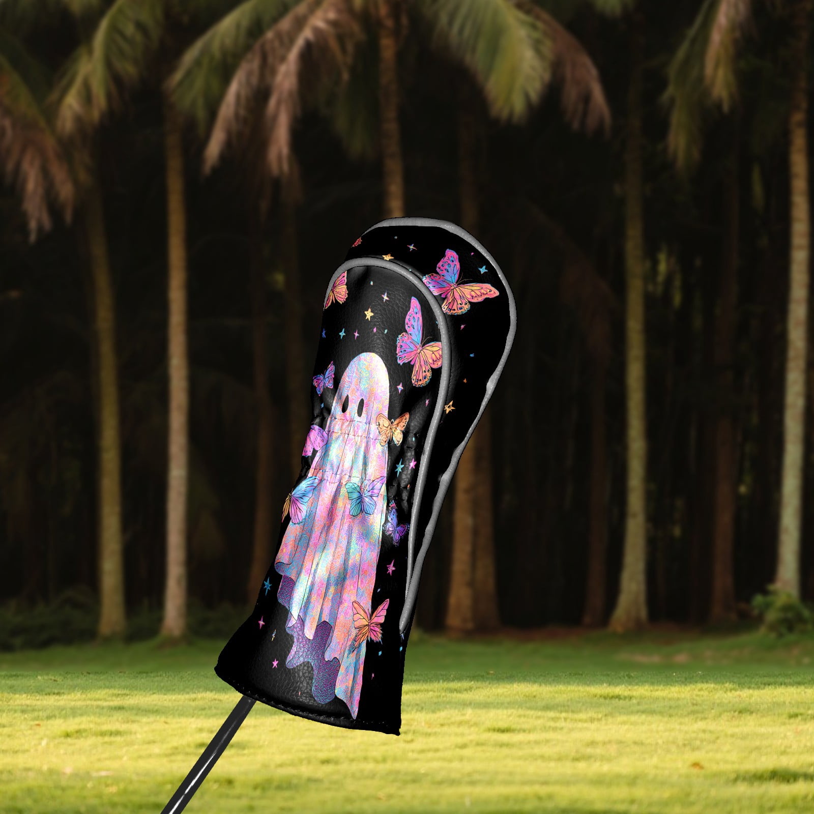 Golf Club Covers, Black GhostButterfly Premium PU Leather Driver Hybrid Putter Head Covers with Velvet Lining, Waterproof Golf Gifts for Men Women