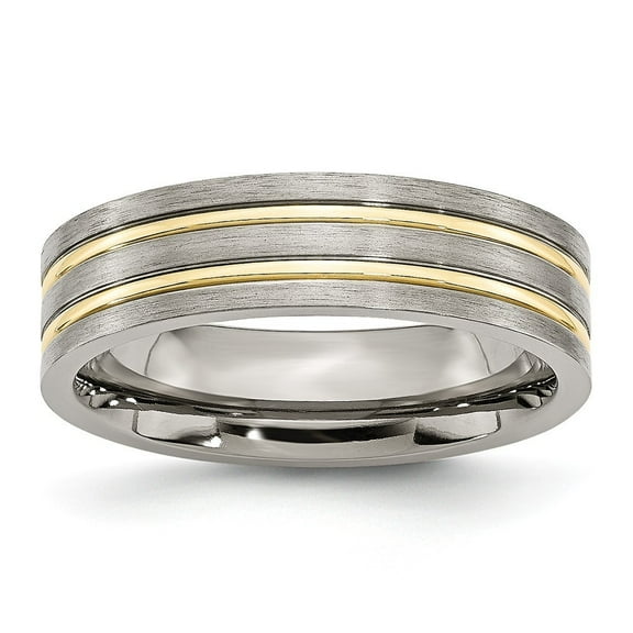 Titanium Grooved Gold-Flashed 6mm Brushed and Polished Band Ring - Size 7