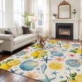 thumbnail image 2 of Coastal Area Rugs 5'x7', Washable Small Throw Rugs for Laundry Room Playroom, Summer Lemon Flower Shell Starfish Rustic Indoor Outdoor Rug Non-Slip Low Pile Carpet Runner Reversible Floor Mats, 2 of 8