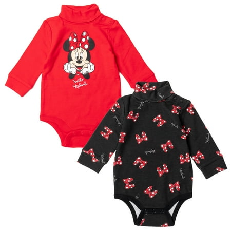 

Disney Minnie Mouse Newborn Baby Girls 2 Pack Turtleneck Cuddly Bodysuits Red / Black 3-6 Months