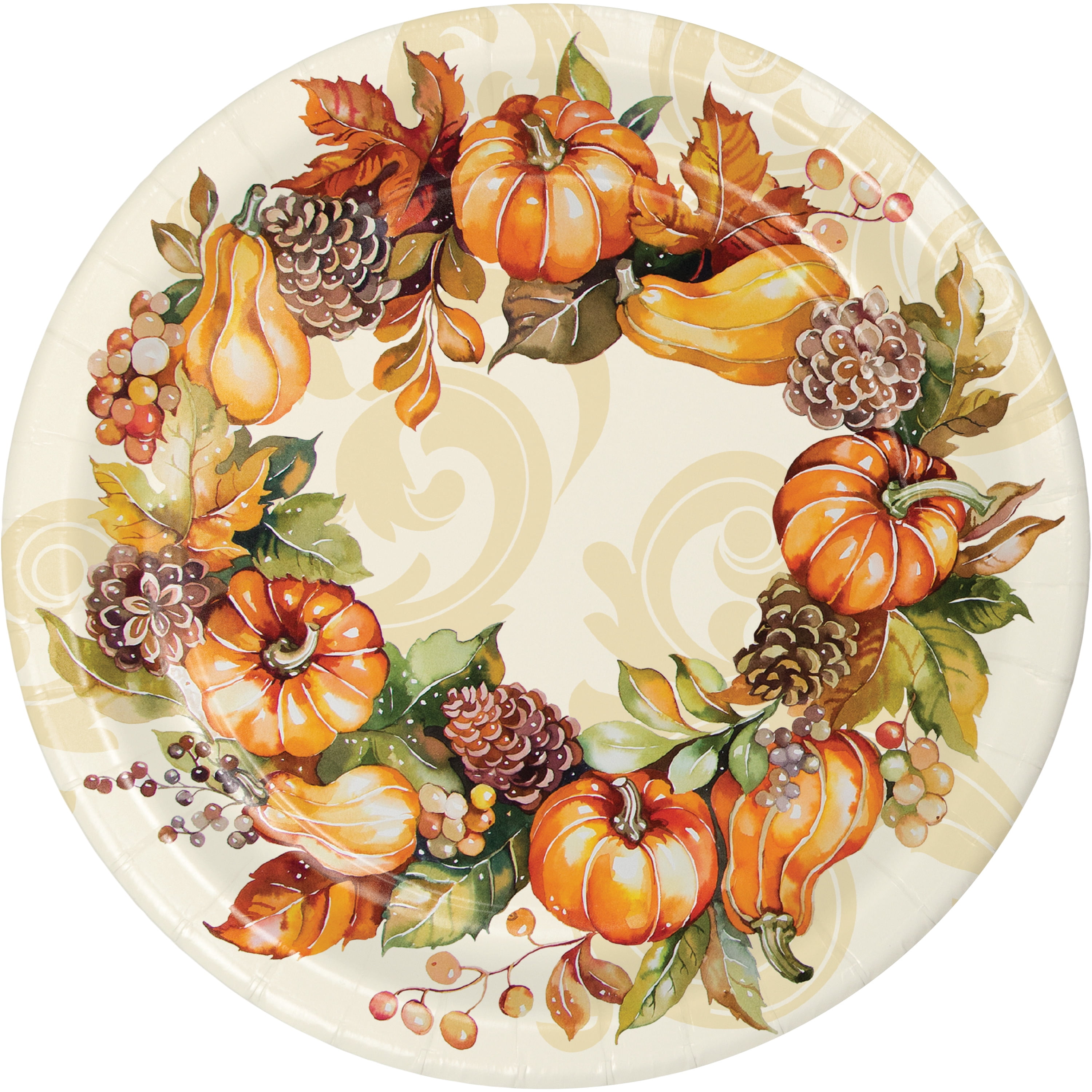 Autumn Wreath Paper Plates, 24 Count Serves 24 Guests