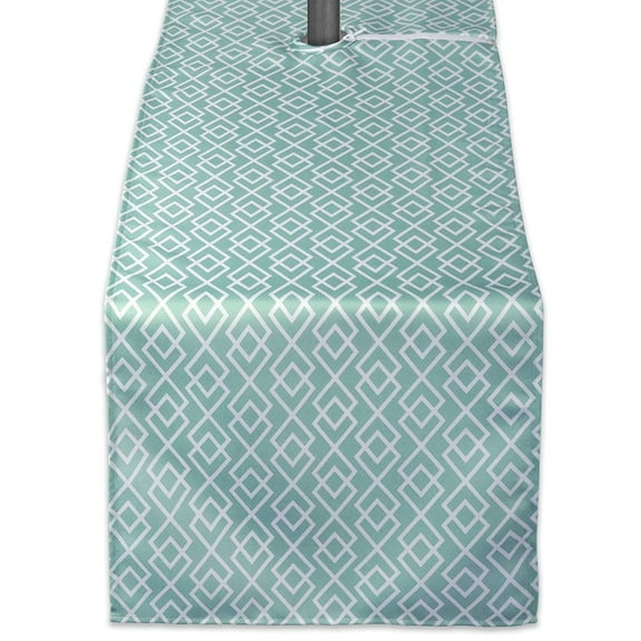 DII 14x108" Fabric Outdoor Diamond Table Runner with Zipper in Aqua Blue/White