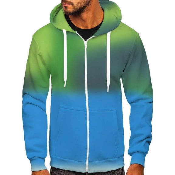Lilgiuy Men Casual Sports Fitness Sweatshirt Hooded Zipper Gradient Print Jacket Blue 2022 Fall Winter