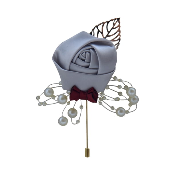 Inteprter Broche de boda para hombres y mujeres, hermoso ramillete Vintage de tela para bodas y eventos románticos Kits de decoración para fiestas gris claro