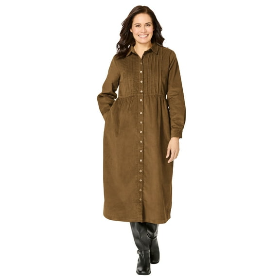 Woman Within Plus Size Button Front Corduroy Dress