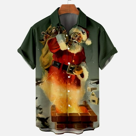 

TIANEK Men Casual Buttons Santa Claus Print With Pocket Turndown Short Sleeve Corset Tops Reduced