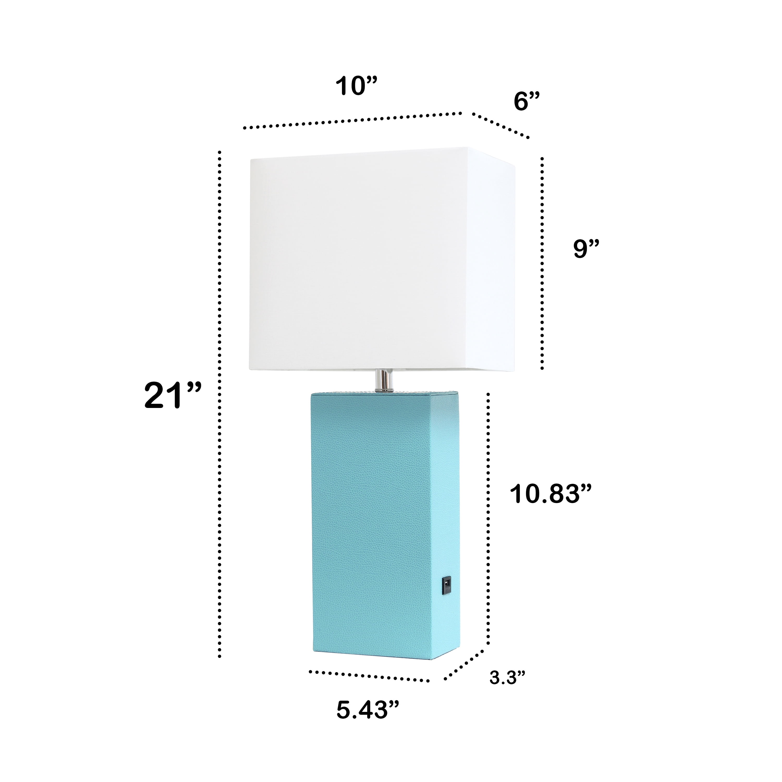 Lalia Home 21" Leather Modern Bedside Table Lamp with USB Port and LED Bulb, Aqua
