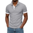 thumbnail image 4 of Yifymode Men's Spread Collar Short Sleeve Polo Shirt, Contrast Trim Soft Knit Lightweight Casual Top Gray L, 4 of 4
