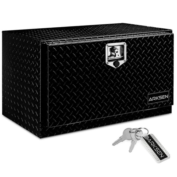 ARKSEN 30" Aluminum Truck Underbody Diamond Plate ToolBox w/ T-Handle Latch Durable Pickup Trailer Storage Organizer Tool Box Key Lock, Black