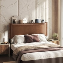 Headboard Queen Size Bed,Luxury Oil-Waxed Leather Upholstered Plush Headboard , Solid Wood Headboard with Adjustable Height Headboard from 42.1" to 46.1",Brown,Headboard Only