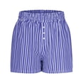 thumbnail image 5 of Costeam Womens Vertical Striped Casual Shorts Ruffled Smocked Elastic Waist Fake Front Button Detail Side Inset Pockets Lightweight Crinkle Woven Fabric Loose Fit Summer Sleep Short Bottoms, 5 of 6