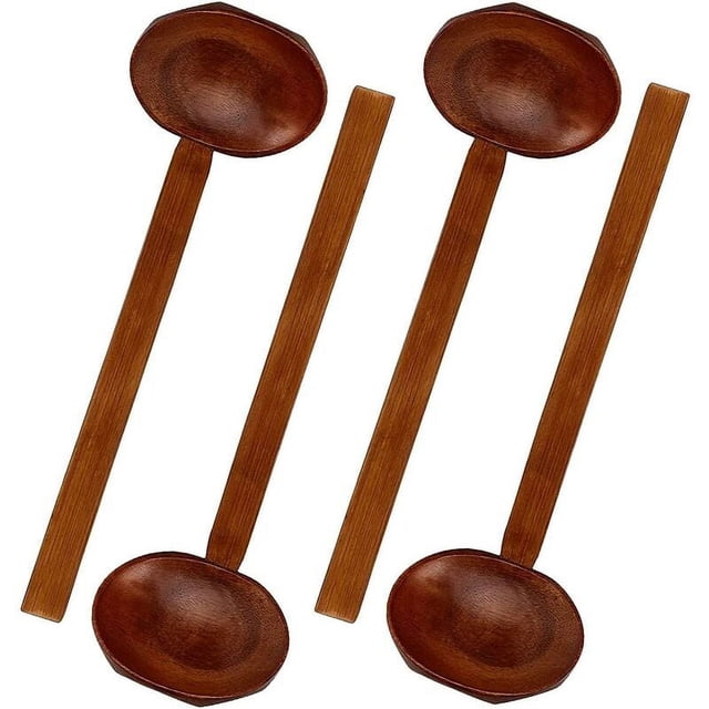 Cucharas de madera 4 piezas Cucharas de tortuga Cucharas de servir de madera natural con mango largo para gachas Sopa Ramen Olla caliente Restaurante Cocina Marrón JAMW Sencillez