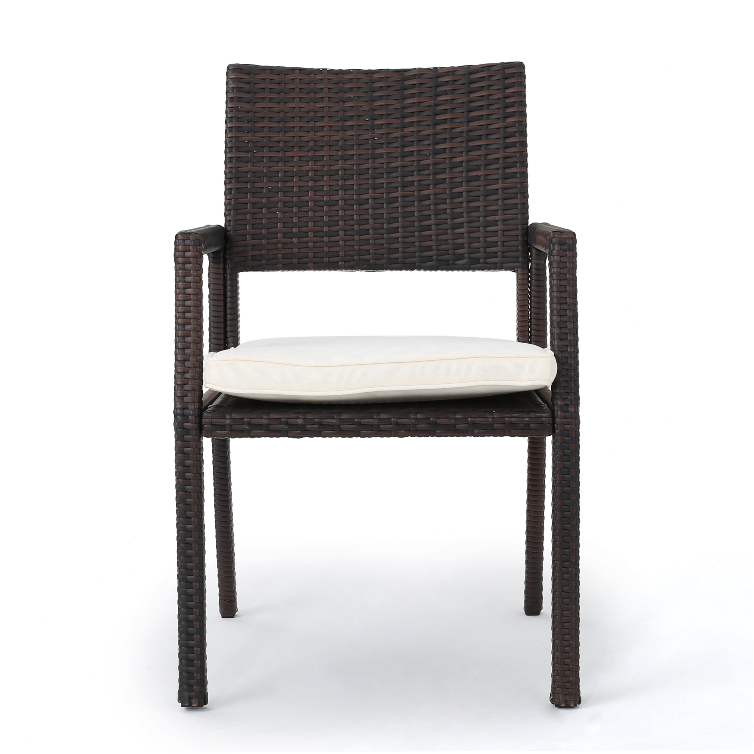 Outdoor Wicker Frame Dining Chair Set of 2, Household Leisure Seats for Patio Garden, White