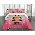 thumbnail image 3 of Ambesonne Queen Bee Quilted Bedspread Set 3 Pcs, Bumblebee Cartoon, Queen Size, Coral Pale Blue Yellow, 3 of 5