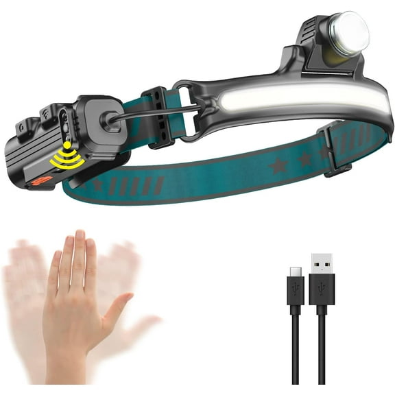 Headlamp Flashlight with Motion Sensor,6 Modes Lightweight Waterproof Head Lamp for Camping, Running, Hiking, Hard Hat Headlight