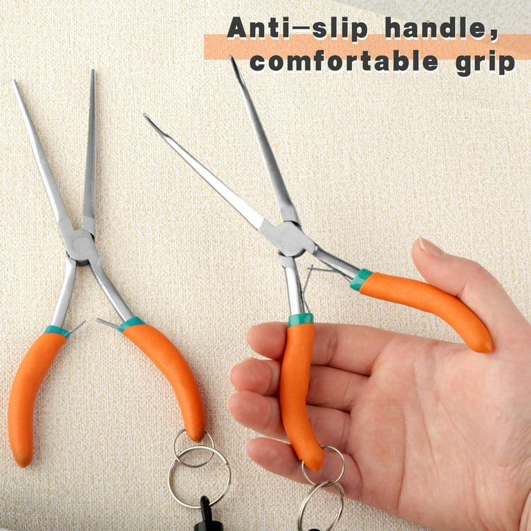 LEONTOOL 2 PCS Extra Long Needle Nose Pliers Bent Needle Nose Pliers Set  Straight Needle Nose Pliers for Jewelry Making Fishing Hook Remover with