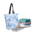thumbnail image 2 of Open Top Canvas Tote Bag with Zipper Reusable Shopping Bag 13.5x15" Roomy Carryall Blue Watercolor Floral Pattern, 2 of 9