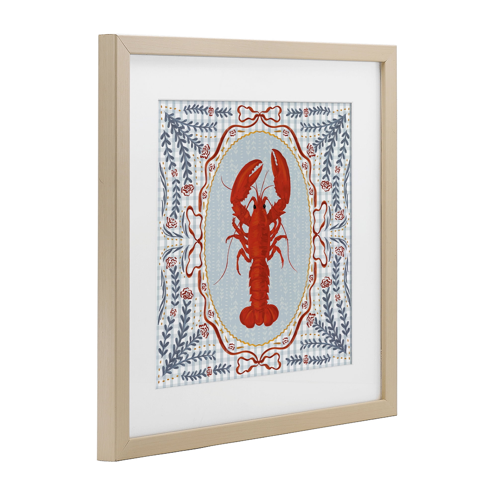 Stupell Industries Lobster Portrait Blue Gingham Birch Framed Print Under Glass, design by Vero Illustrates