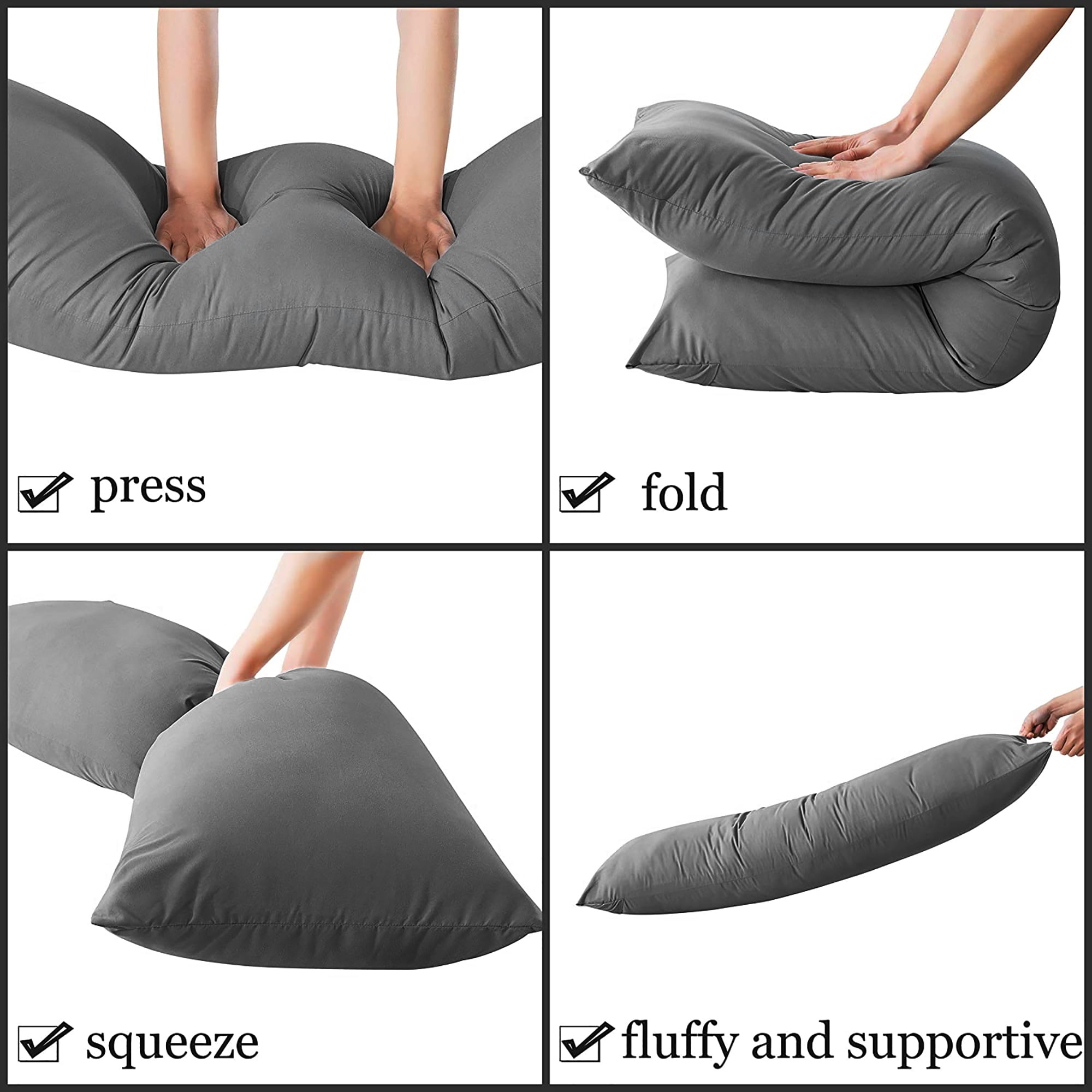Yalamila Premium Ultra Soft Body Pillow with Removable Pillowcase for Adults, Comfortable Long Bed Pillow, 20x54in, Gray