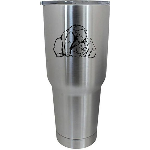 Polar Bear with Cubs Zoo Animal Themed Etched 30oz Stainless Steel Tumbler