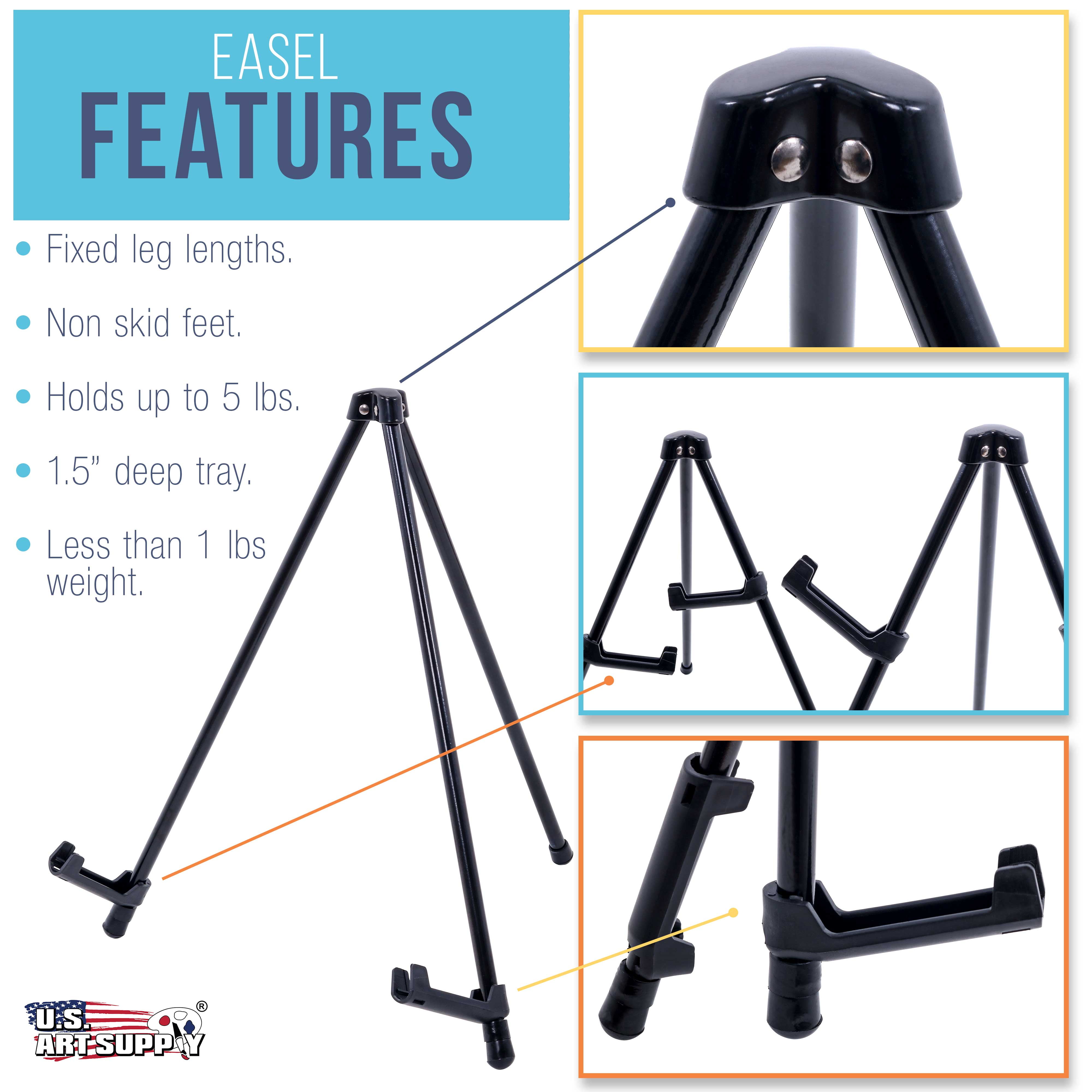 U.S. Art Supply 14" High Exhibitor Steel Tabletop Instant Display Easel (Pack of 6) Portable Tripod Stand Pictures Signs