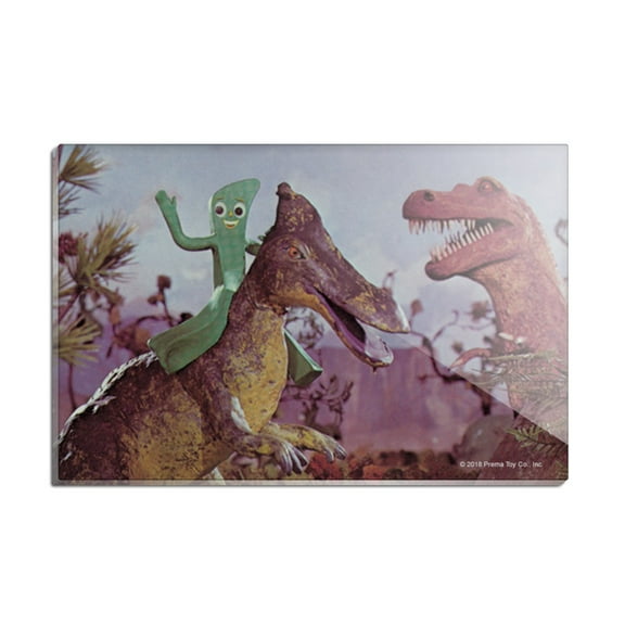 Jurassic Gumby Riding Dinosaur T-Rex Rectangle Acrylic Fridge Refrigerator Magnet