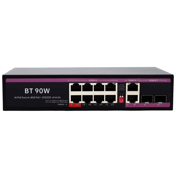 8 Port Gigabit PoE  Switch, Smart Managed Computer Networking Switches with 4 Gigabit Uplink Ports(2RJ45 2SFP), Extend Mode (820ft), VLAN, 6KV Surge Protection