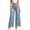 Light Blue, variant on Women's Floral Lace Patchwork Wide Leg Denim Jeans High Waist Hollow Side Cutout Scalloped Hem Blue S
