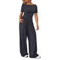 thumbnail image 1 of Pantalones anchos de mujer, traje de dos piezas: cintura elástica, cordón, diseño estampado, mezcla de lino ligero, conjunto de top y pantalón, tallas S-XXL., 1 of 6